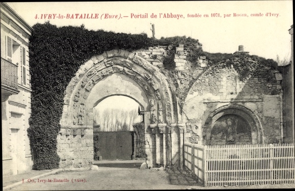 Postcard Ivry the Eure Battle, Portal of the Abbey