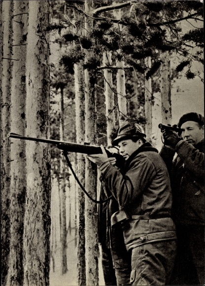 Postcard Cosmonauts Yuri Gagarin and Alexei Leonov on the hunt, 1969