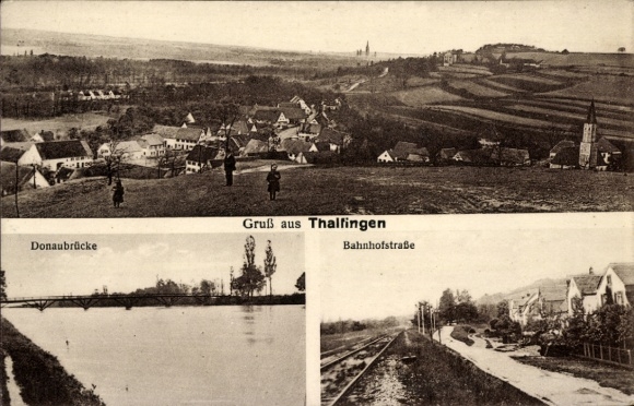 Ak Thalfingen Elchingen Schwaben, Totale, Donaubrücke, Bahnhofstraße