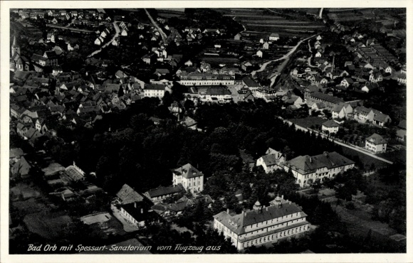 Postcard Bad Orb in Spessart Hesse, aerial photograph, sanatorium
