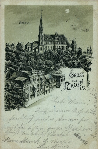 Moonlight Chromo-Litho Plauen in the Vogtland, Castle
