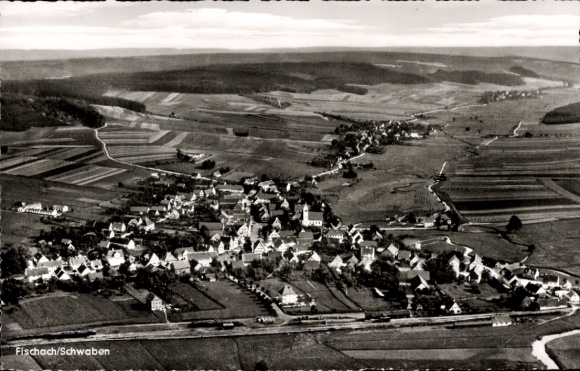 Postcard Fischach in Swabia, aerial photograph