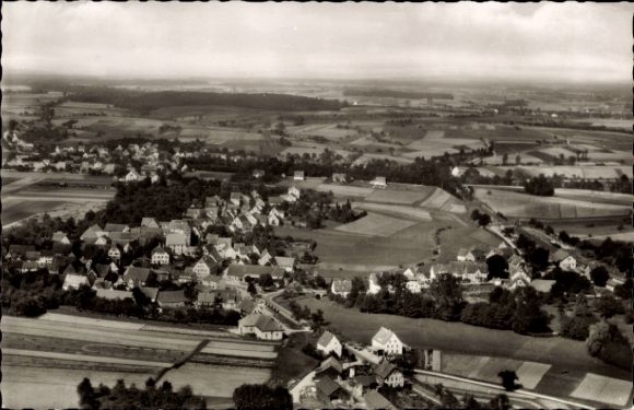Rot am See Württemberg, aerial photograph, rural surroundings, houses, fields, mountains in the background