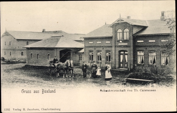 Ak Boxlund Viöl in Noord-Friesland, kavel bij de herberg, koets