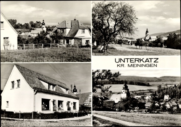 Postcard Unterkatz Wasungen in the Thuringian Forest, partial views, church
