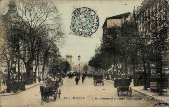 Ansichtkaart Parijs II Beurs, Boulevard Bonne Nouvelle, rijtuigen