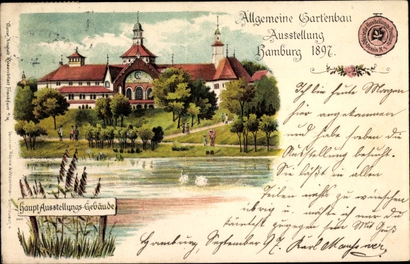 Chromo-Litho Hamburg Mitte Altstadt, General Horticultural Exhibition 1897, main exhibition building