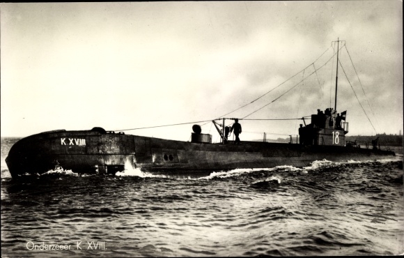 Postcard surfaced Dutch submarine K XVIII