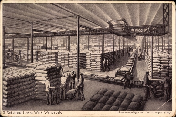 PC Hamburg Wandsbek, Reichardt cocoa factory, cocoa bean storage with bag transport system