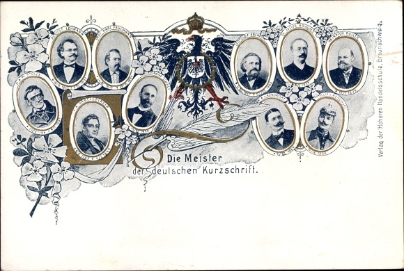 Wapenschild Briefkaart De meesters van Duitse steno, Gabelsberger, stenografie