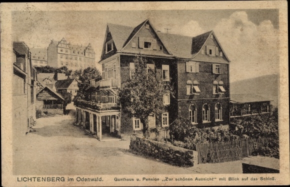 Postcard Lichtenberg Fischbachtal in the Odenwald, inn and guesthouse to the beautiful view, castle