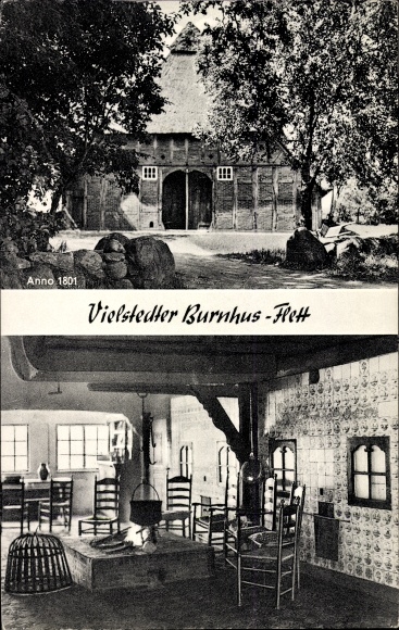 Postcard Vielstedt Hude in Oldenburg, Vielstedter Burnhus Flett, Strackerjans inn and farmhouse