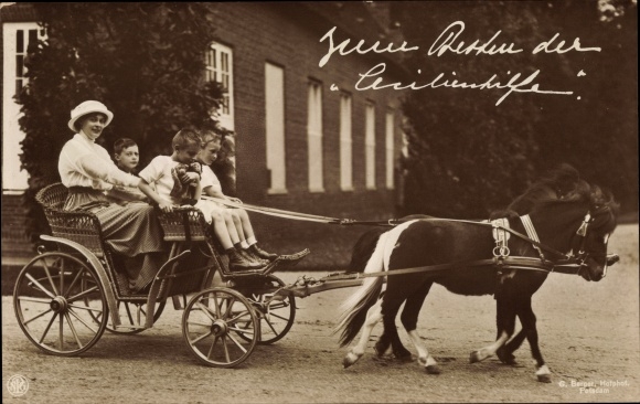Postcard Crown Princess Cecilie of Prussia with sons in a carriage, ponies