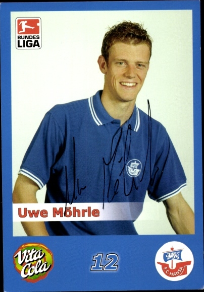 Autograph card footballer Uwe Möhrle, FC Hansa Rostock, autograph