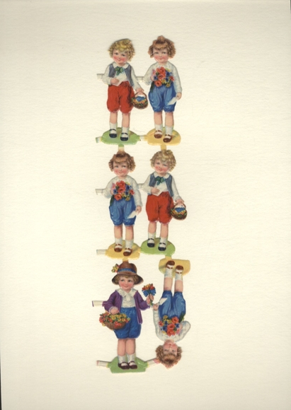 Wafer block of 6, children with flowers and flower baskets, size approx. 24 x 6 cm