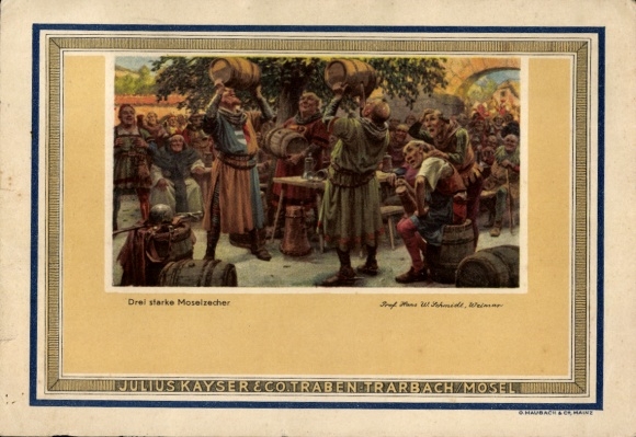 Artist Postcard Schmidt, Hans, W., Three strong Mosel drinkers, Julius Kayser & Co.
