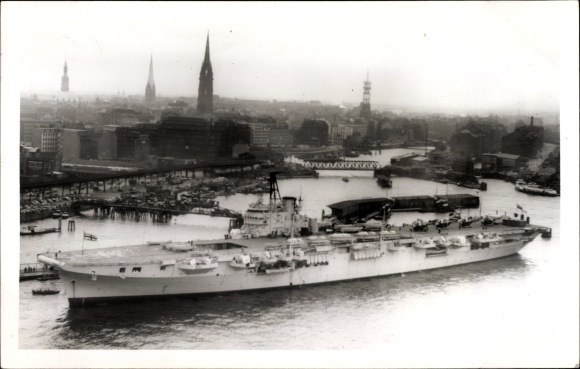 Photo Postcard Hamburg, port, British aircraft carrier HMS Ocean