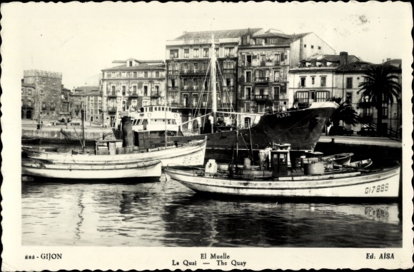 Ansichtkaart Gijón Asturias Spanje, El Muelle