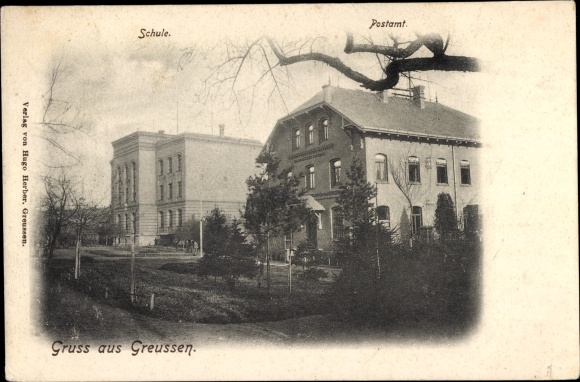 Ak Greußen in Thüringen, Schule, Postamt