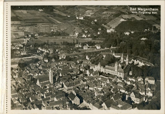 5 PCs in the envelope, In flight over Bad Mergentheim, Verlag Chr. Heller, book and art shop