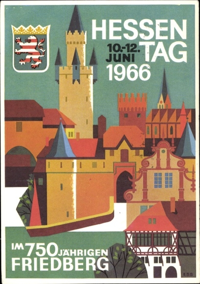 PC Friedberg in Hessen, Friedberg Castle, Hessentag 10.-12.06.1966, coat of arms, special stamp