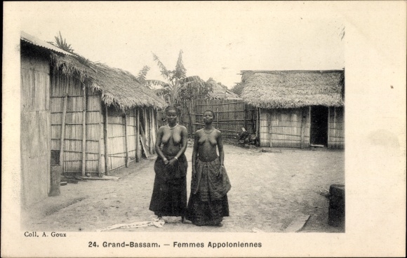 Ak Grand Bassam Elfenbeinküste, Femmes Appoloniennes, barbusige Frauen