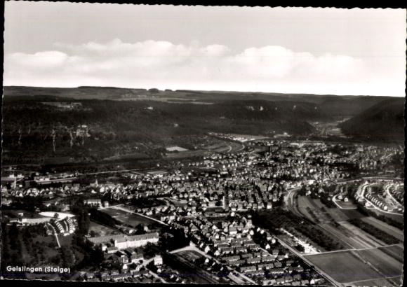 Postcard Geislingen an der Steige, aerial view of Geislingen, mountains in the background, city view, sch