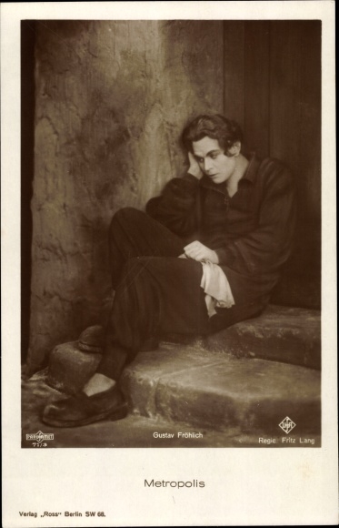 Ak Schauspieler Gustav Fröhlich,Filmszene Metropolis, Regisseur Fritz Lang, Expressionismus,Ufa Film