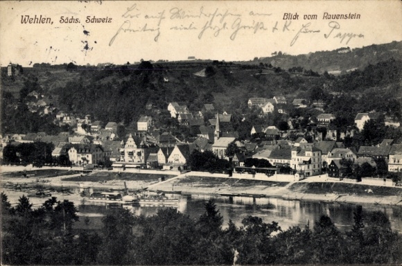 Ak Stadt Wehlen an der Elbe Sächsische Schweiz, Blick vom Rauenstein, schöne Landschaft, Dampf...