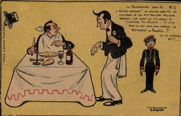 Artist Postcard Restaurant, Waiter, Humor