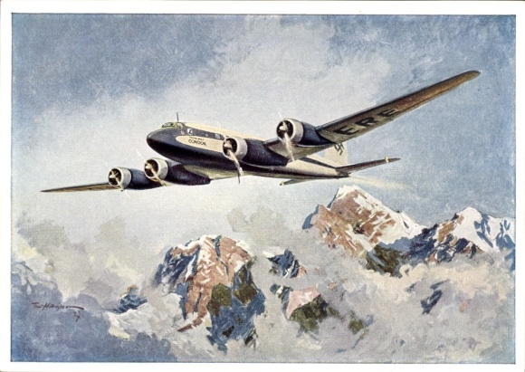 Artist Postcard Matejko, Theo, German Air Force, Focke Wulf Fw 200 C Condor over the Alps