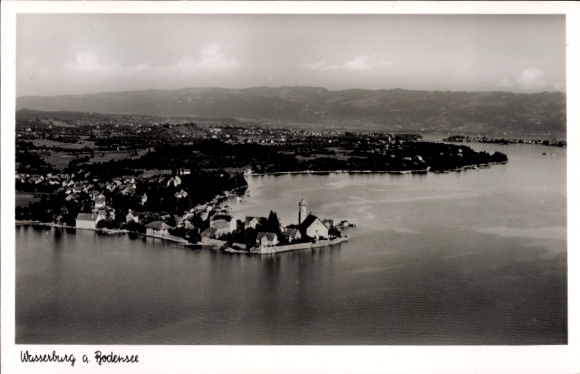 Postcard Wasserburg am Bodensee Swabia, aerial photograph of the town