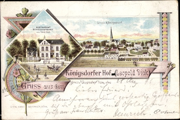 Forerunner Chromo-Litho Großkönigsdorf Königsdorf Frechen in the Rhein Erft district, Restaurant Königsdorfer Hof
