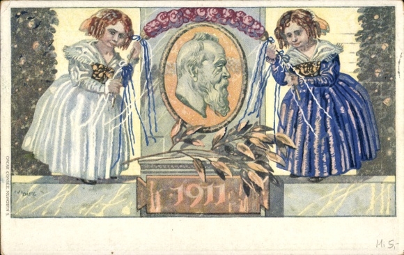 Postwaardestuk kunstenaarsbriefkaart Diez, M., prins-regent Luitpold van Beieren 1911, 5 Pfennig