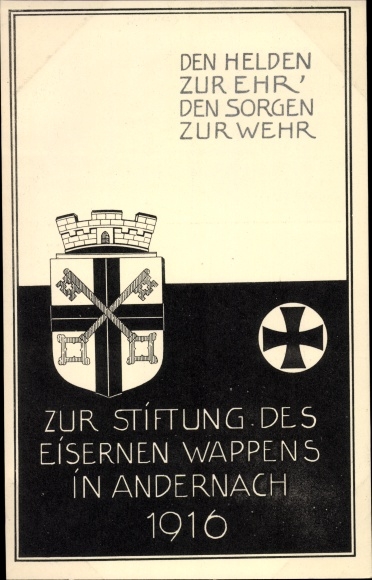 Coat of arms PC Andernach am Rhein, Foundation of the Iron Coat of Arms 1916, war emblem