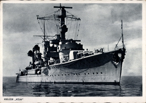 Postcard German warship, light cruiser Cologne, Kriegsmarine