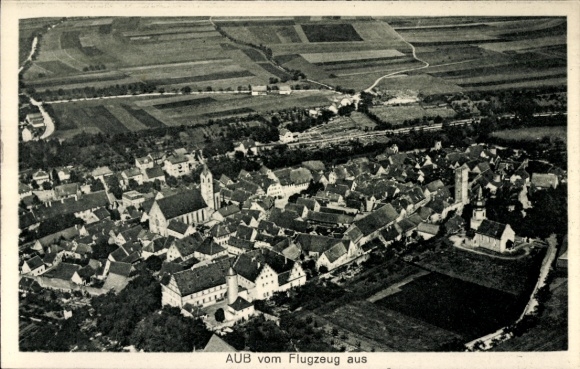 Postcard Aub in Lower Franconia, aerial photograph