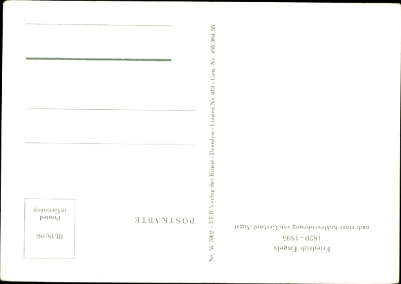 Artist Postcard Augst, Friedrich Engels, socialist politician, social theorist