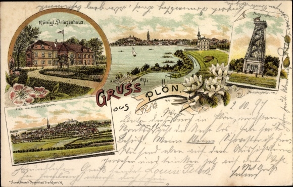 Litho Plön in Holstein, Königl Prinzenhaus, Aussichtsturm, Gesamtansicht