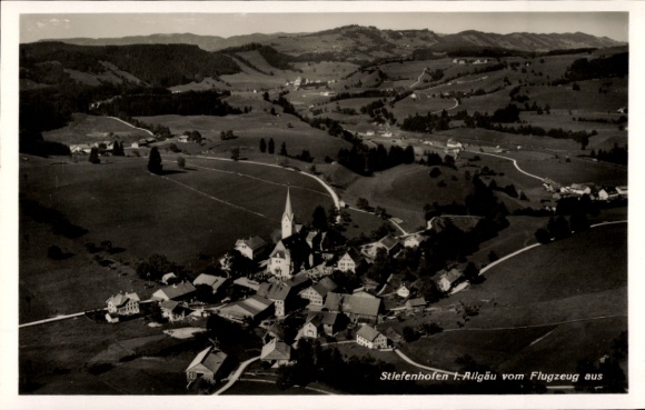 Postcard Stiefenhofen in Allgäu Swabia, aerial photograph