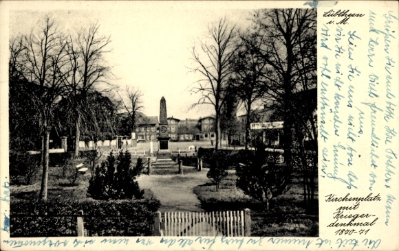 Ak Lübtheen in Mecklenburg, Kirchenplatz, Kriegerdenkmal 1870-1871