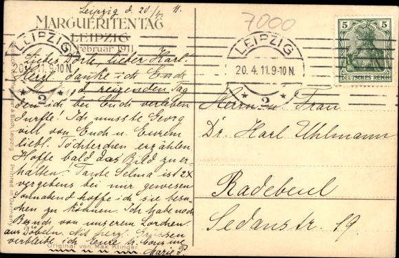 Artist PC Klinger, Max, Leipzig in Saxony, Marguerite Day 1911, Meissner &amp; Buch