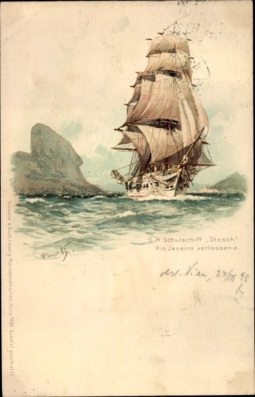 Künstler Litho Bohrdt, Hans, Segelschulschiff Stosch Rio de Janeiro verlassend, Meissner & Buch 1000