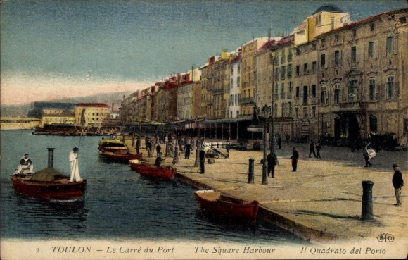 Postcard Toulon Var, harbor view, boats on the shore, buildings on the promenade