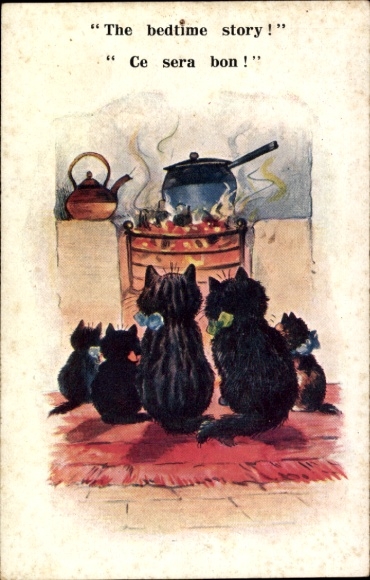 Postcard Cats waiting for food, Ce sera bon, The bedtime story