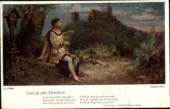 Kunstenaar Ak Meidling, J. v., lied voor de avondster, opera, Richard Wagner, man met harp