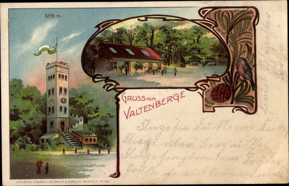 Chromo-Litho Niederneukirch Neukirch in der Lausitz, Greetings from Valtenberge, King Johann-Thurm