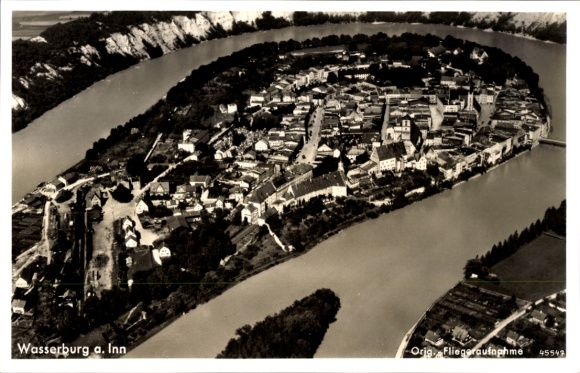 Postcard Wasserburg am Inn Upper Bavaria, aerial photograph