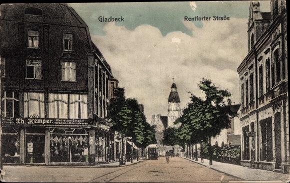 Postcard Gladbeck in the Ruhr area of Westphalia, Rentforter Straße, business Th. Kemper