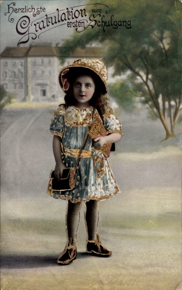 Postcard Congratulations School Enrollment, Girl, Student, portrait